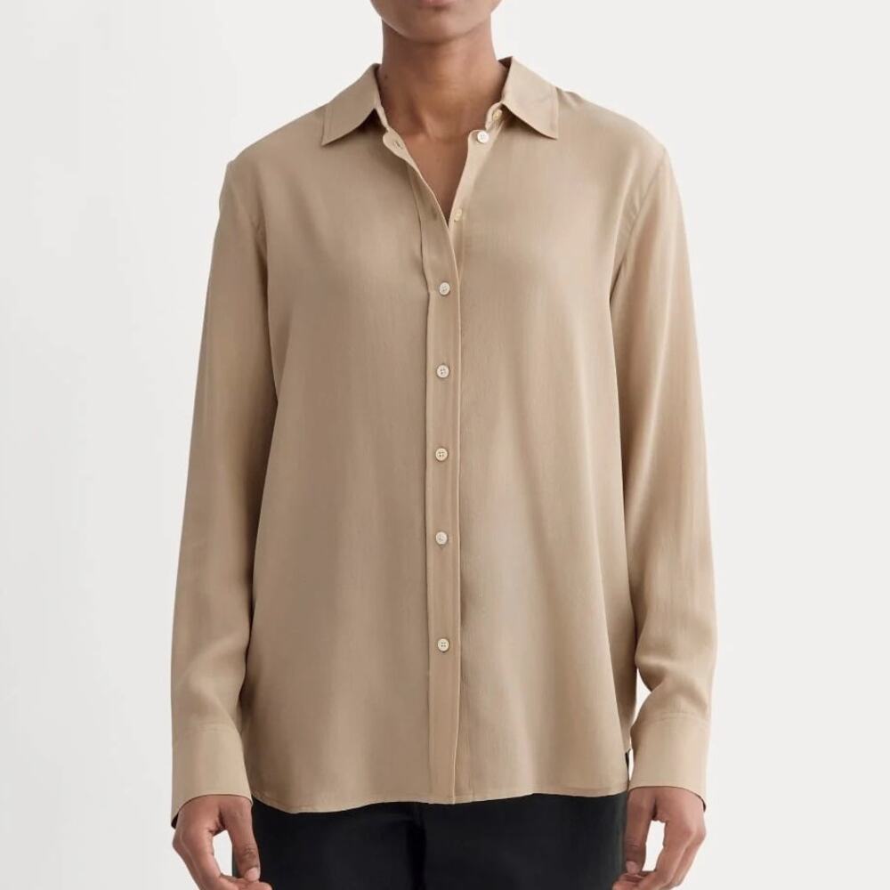 Everlane The Must Have Shirt Washable Silk Burnt Sugar Size 14 NWT